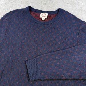 Brooks Brothers Sweater Mens Large Navy Merino Wool Floral Pullover Red Fleece